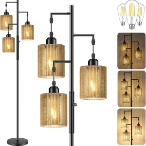 72" Rattan Boho Floor Lamp