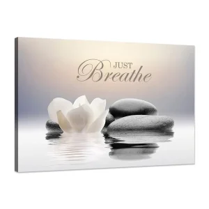 Stone Canvas Wall Art Just Breathe Yoga Quotes Poster